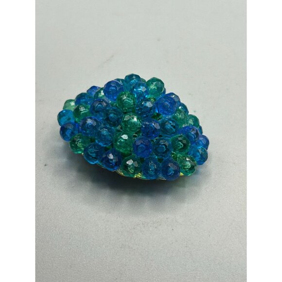 Signed West Germany Pin Brooch Vintage Blue Green Beads on Gold Tone Filigree - Picture 4 of 7